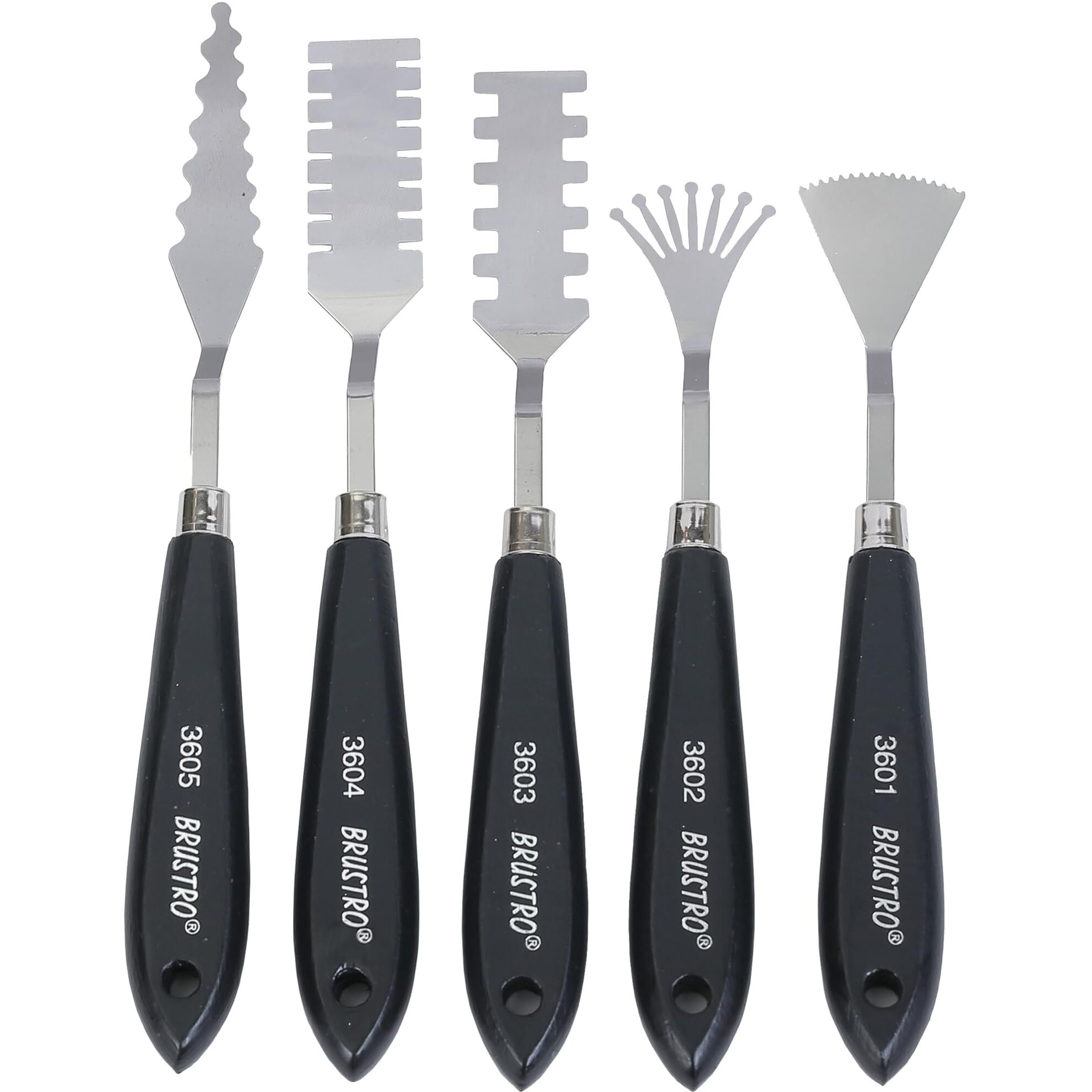 Brustro Artists Special Effects Palette Painting Knives | Set Of 5 | Wooden Handle, Stainless Steel Blade, Ergonomic | Ideal For Gesso, Acrylic Paint, Modeling Paste, Mixing, Spreading, Scumbling.