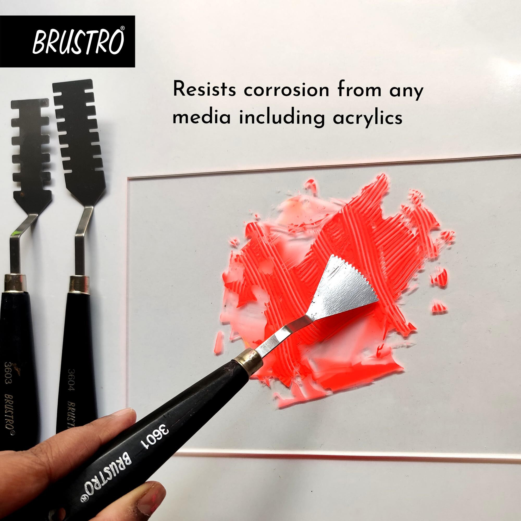 Brustro Artists Special Effects Palette Painting Knives | Set Of 5 | Wooden Handle, Stainless Steel Blade, Ergonomic | Ideal For Gesso, Acrylic Paint, Modeling Paste, Mixing, Spreading, Scumbling.