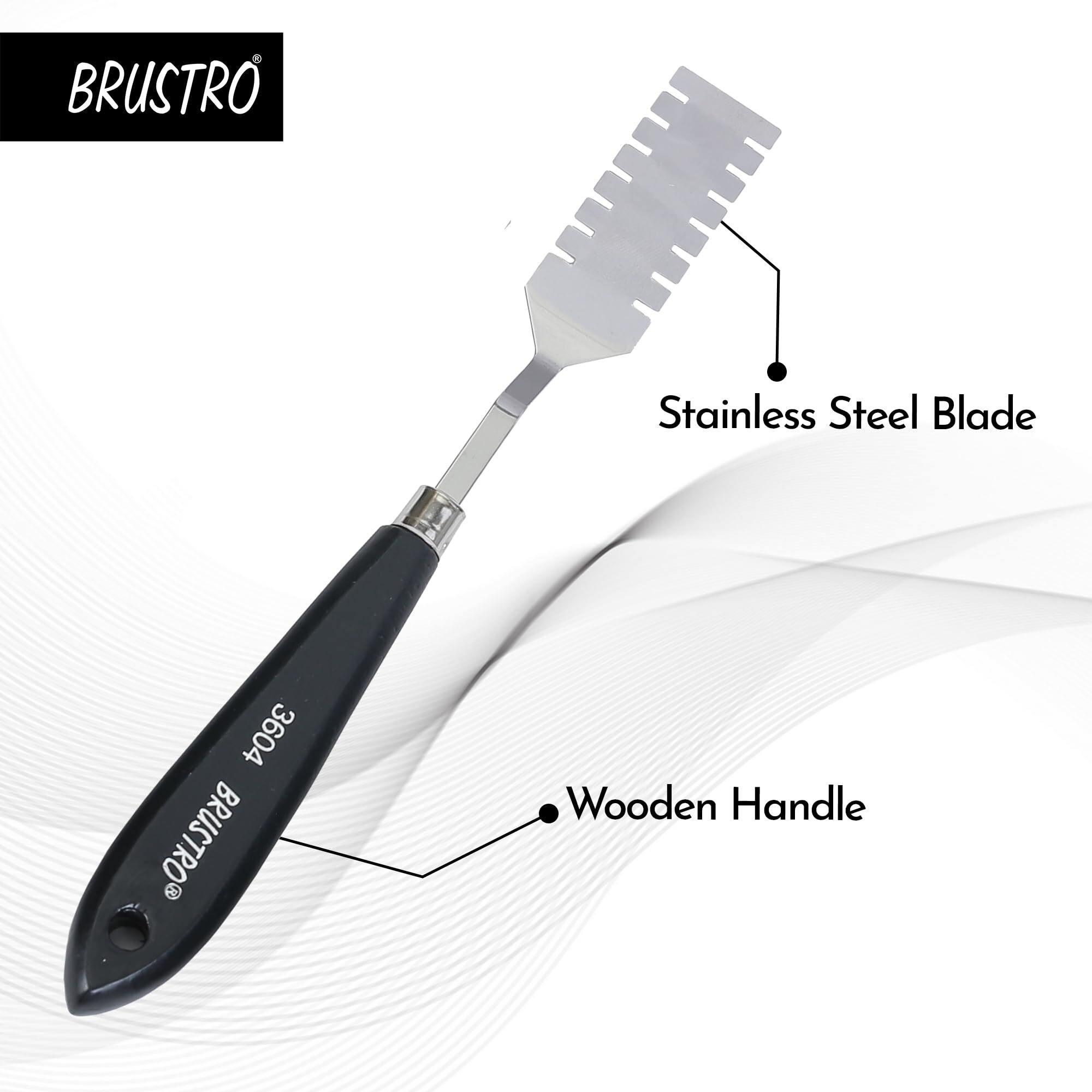 Brustro Artists Special Effects Palette Painting Knives | Set Of 5 | Wooden Handle, Stainless Steel Blade, Ergonomic | Ideal For Gesso, Acrylic Paint, Modeling Paste, Mixing, Spreading, Scumbling.