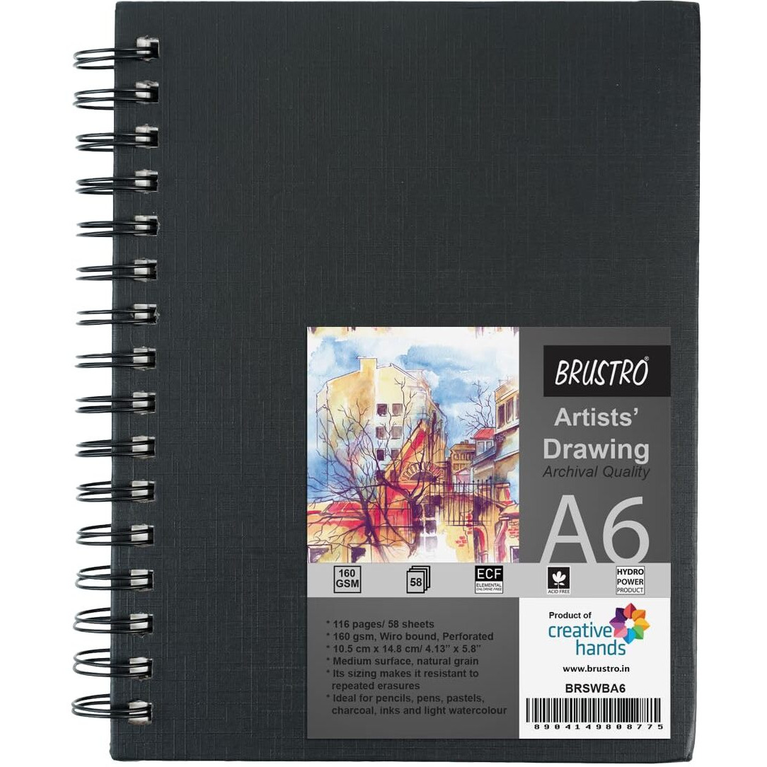 Brustro Artists Wiro Bound Sketchbook, A6 (Small 105 X 148 Mm) Size, 116 Pages, 160 Gsm