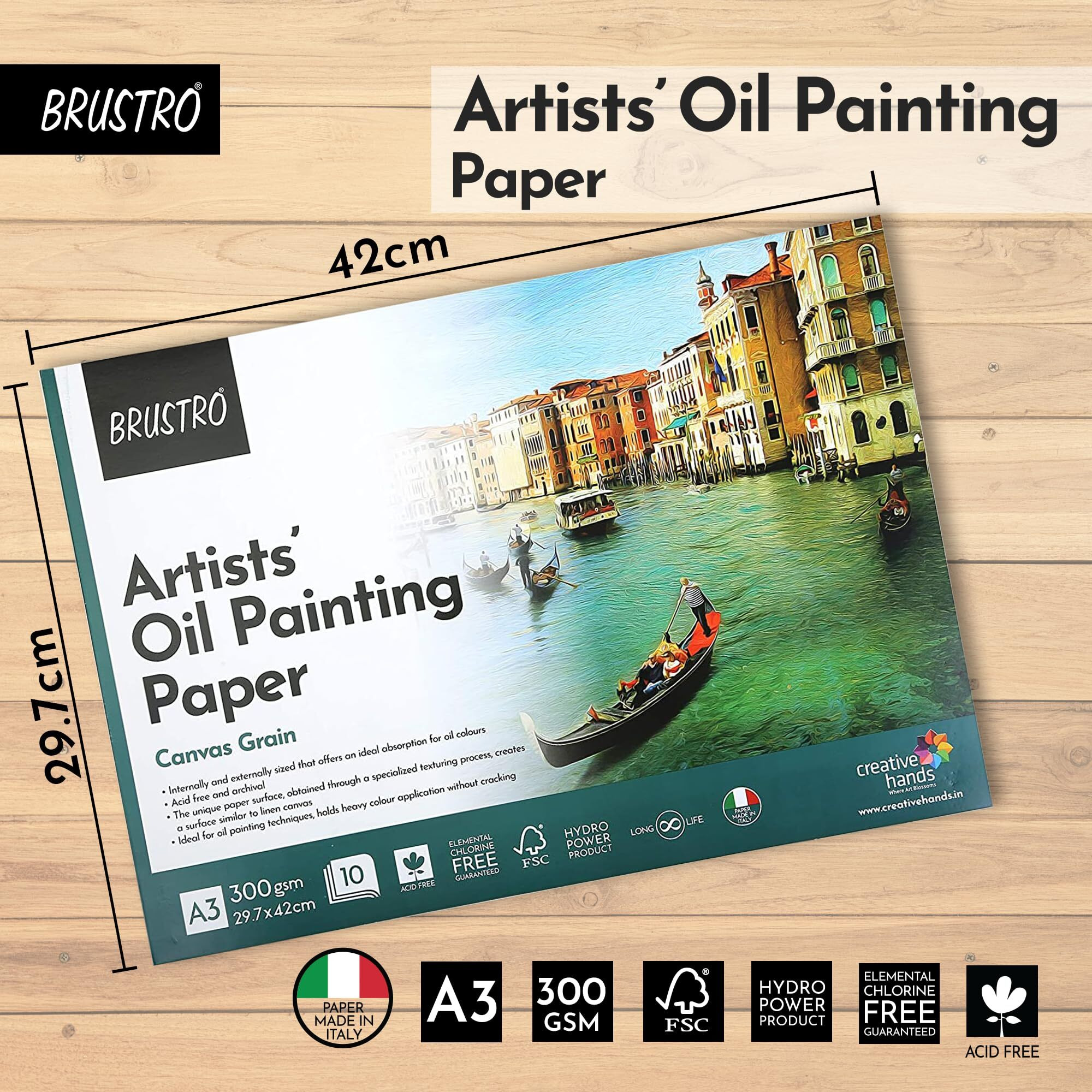 Brustro Artists Oil Painting Glued Paper Pad 300 Gsm A3-10 Sheets | Ideal For Ink, Airbrush, Pencil, Charcoal, Illustration, Design, Manga, Watercolour.