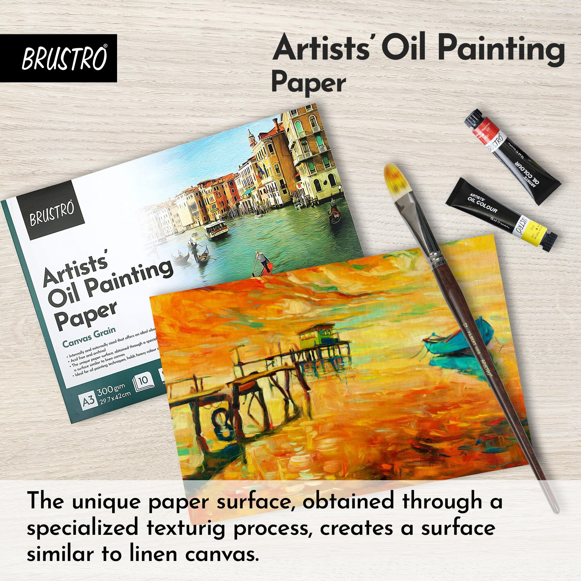 Brustro Artists Oil Painting Glued Paper Pad 300 Gsm A3-10 Sheets | Ideal For Ink, Airbrush, Pencil, Charcoal, Illustration, Design, Manga, Watercolour.