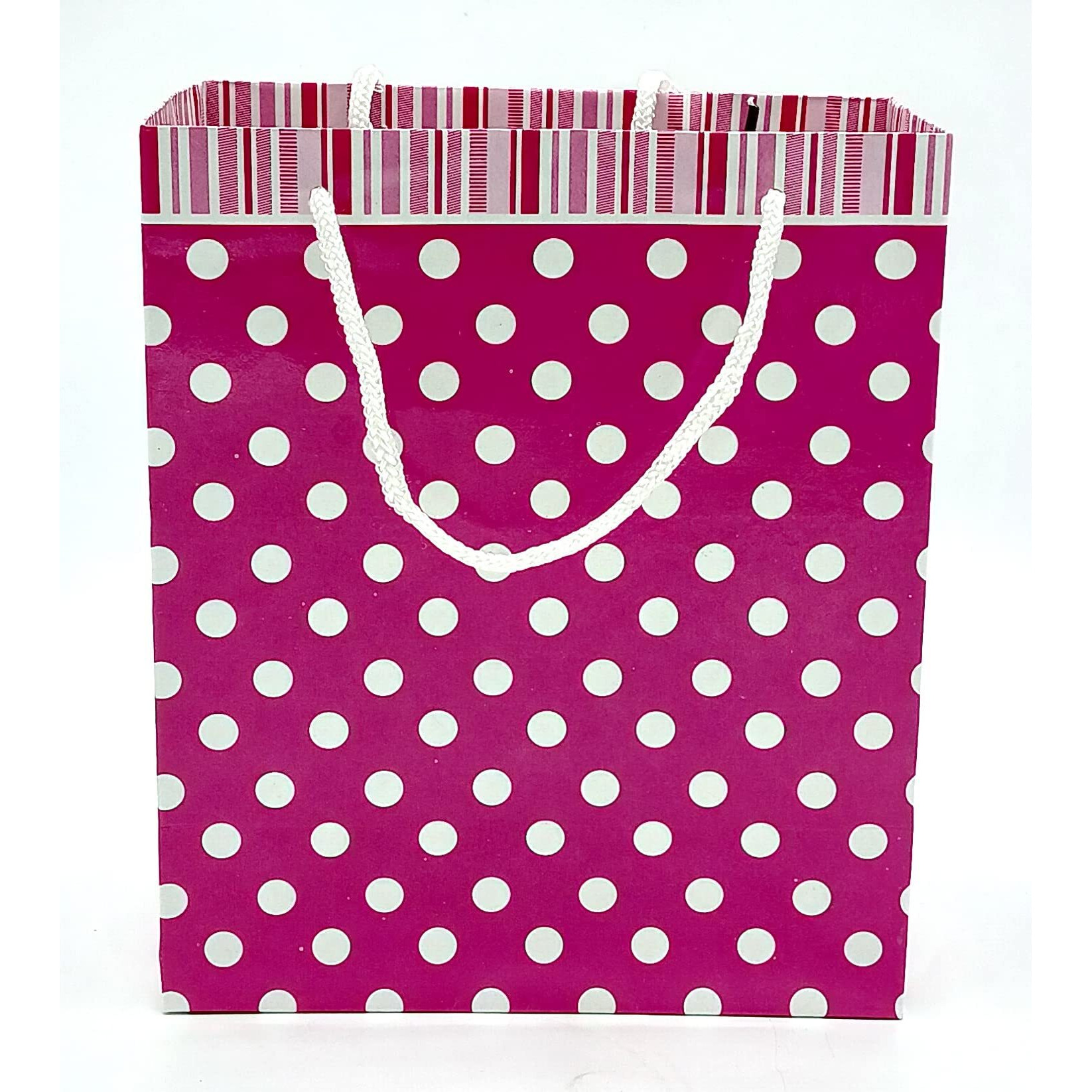 Gold Leaf Polka Dot Paper Bags, Gift Carry Paper Bags,Return Gift Carry, Pink Color. Lxwxh17.5X7.5X22Cm Small (Pack Of 10Pcs)