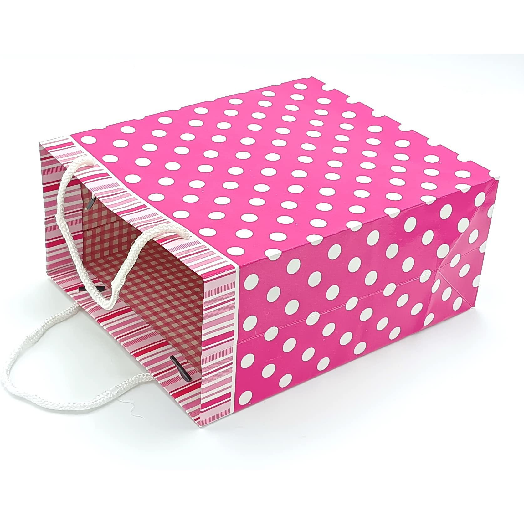 Gold Leaf Polka Dot Paper Bags, Gift Carry Paper Bags,Return Gift Carry, Pink Color. Lxwxh17.5X7.5X22Cm Small (Pack Of 10Pcs)