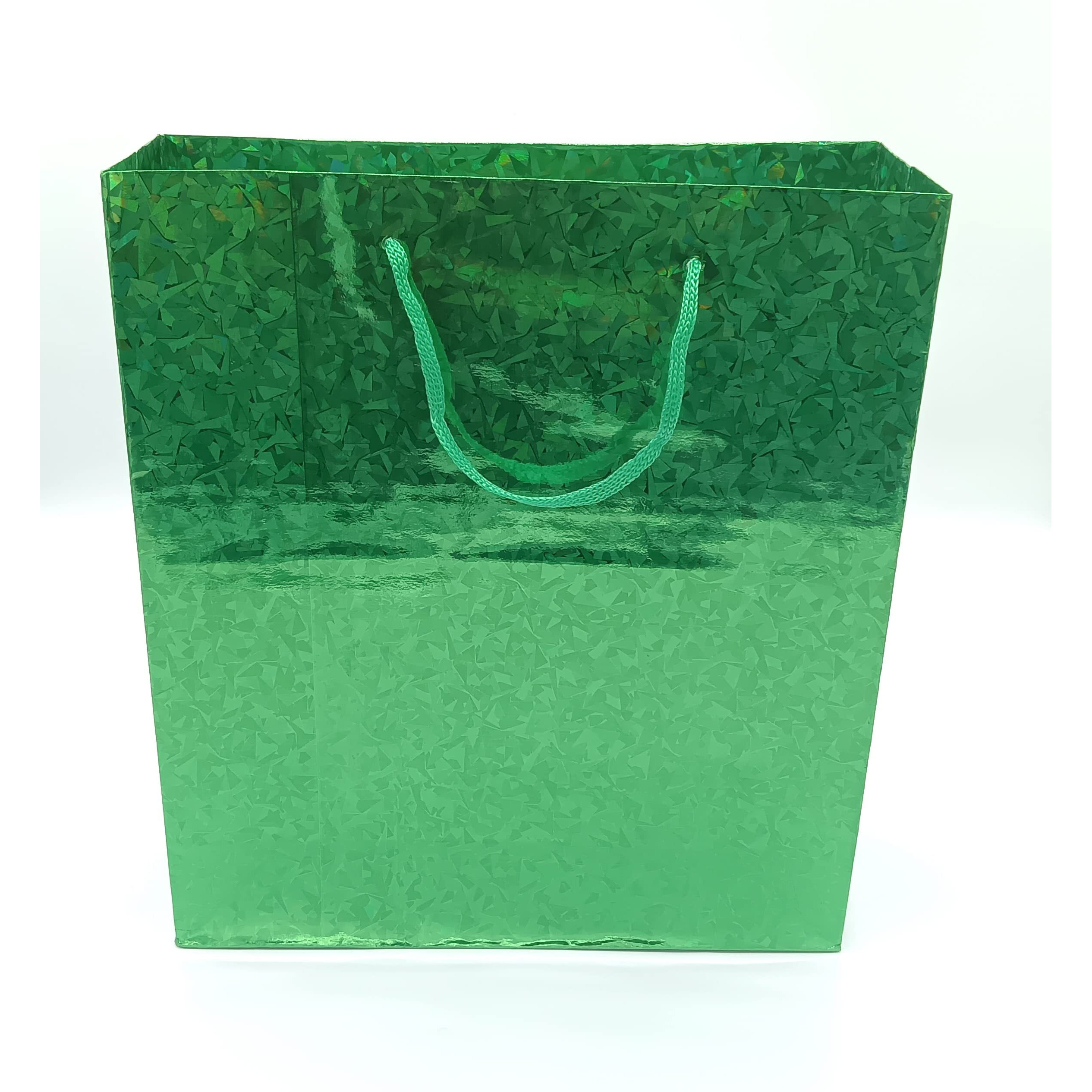 Gold Leaf Glitter Paper Bags 12Pcs With Handles,Reusable Iridescent Gift Bags For Baby Shower Gift Bags,Christmas, Party Wrapping Solution(23 X 8 X 27 Cm)(Green)