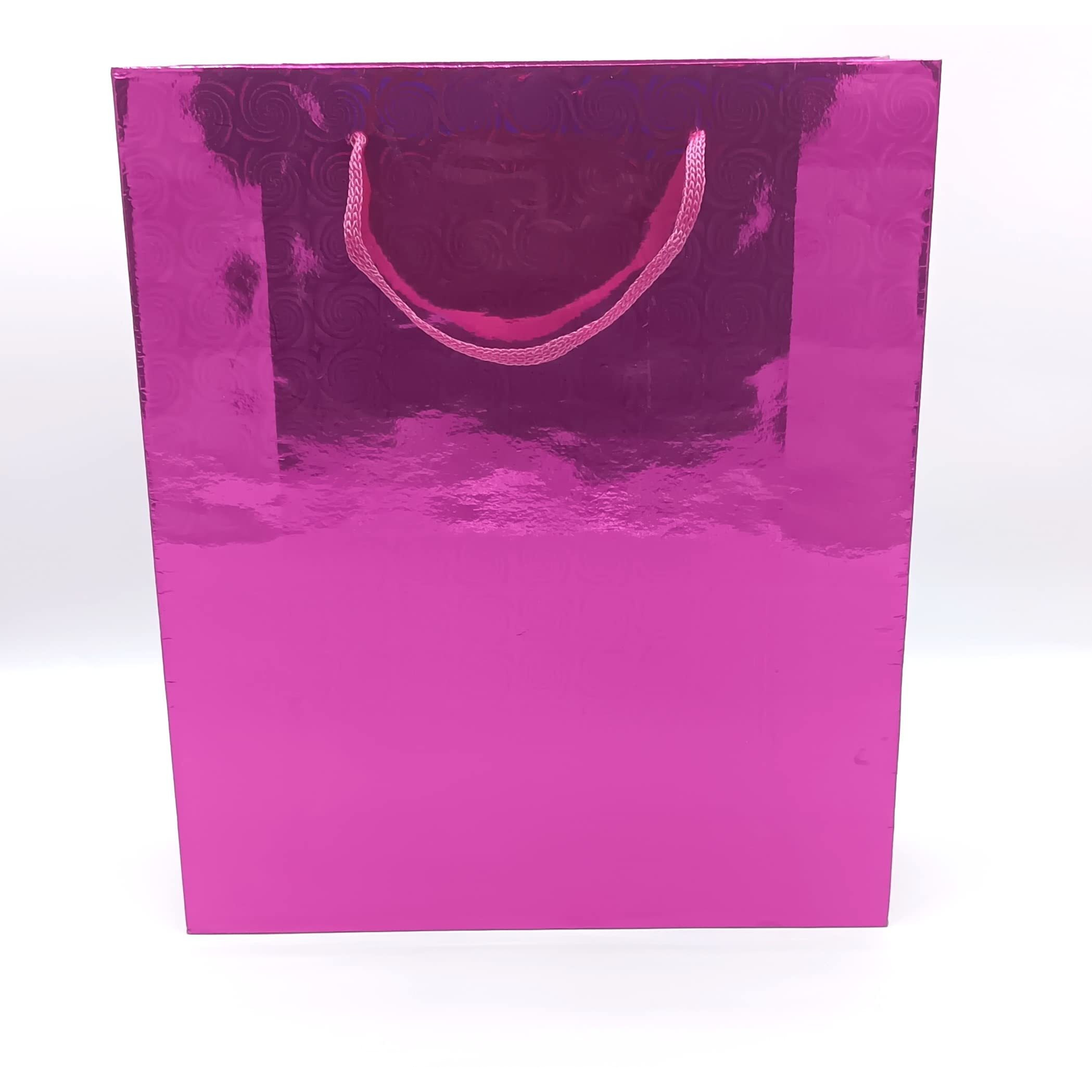 Gold Leaf Glitter Paper Bags 12Pcs With Handles,Reusable Iridescent Gift Bags For Baby Shower Gift Bags,Christmas, Party Wrapping Solution(23 X 8 X 27 Cm)(Pink)