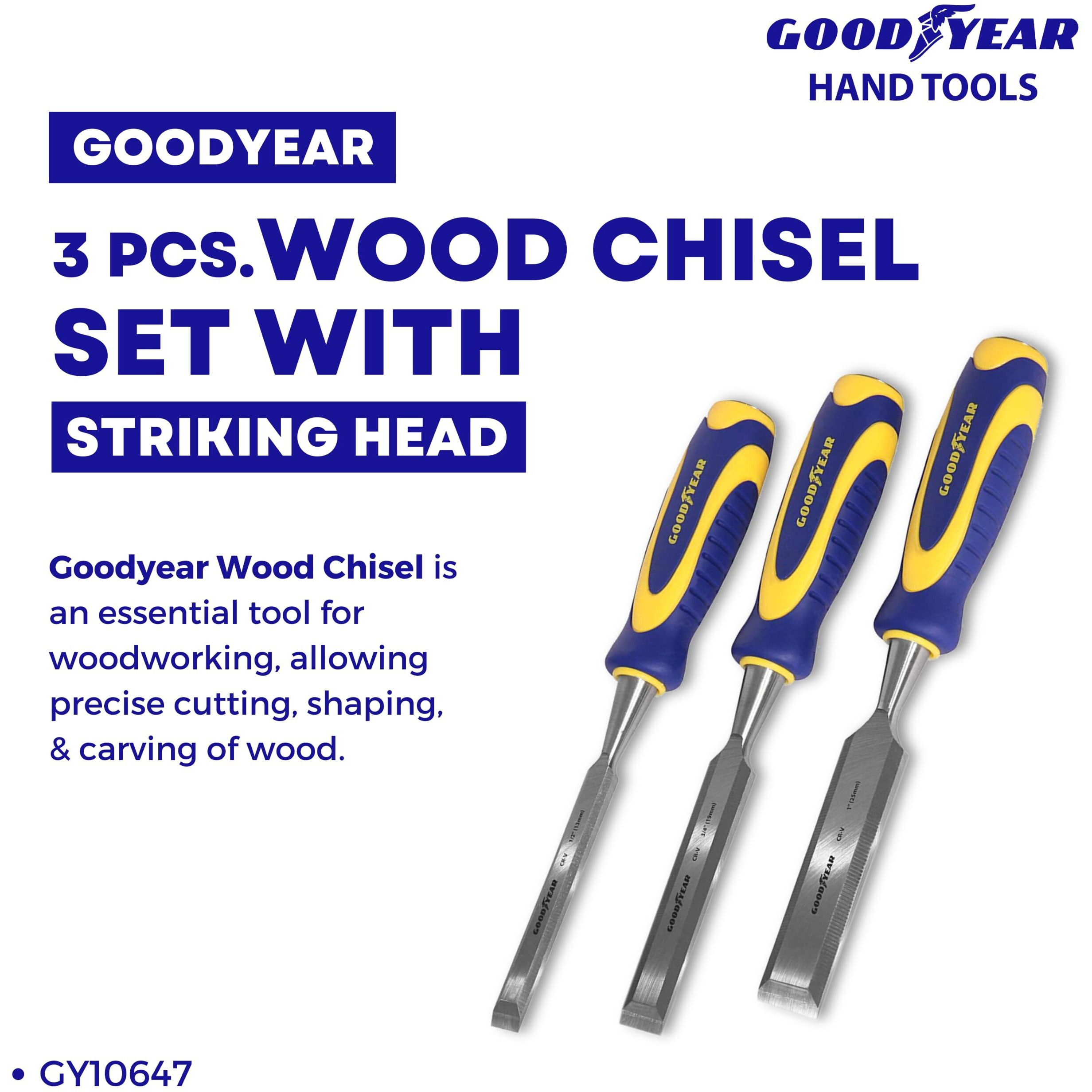 Goodyear 3Pcs Wood Chisel Set With Striking Head And Very Comfortable Grip