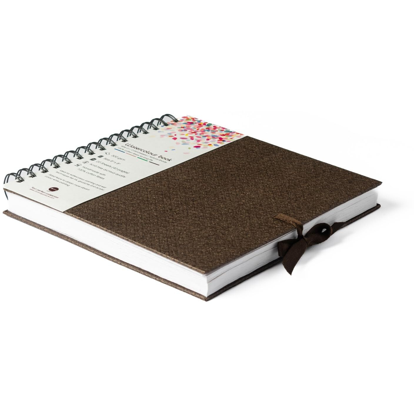 Comma Watercolour Book | 8" X 8" | 300Gsm | Wire-O Sketchbook | Cold Pressed | Natural Shade | 100% Cotton Fibers (Chocolate Brown)