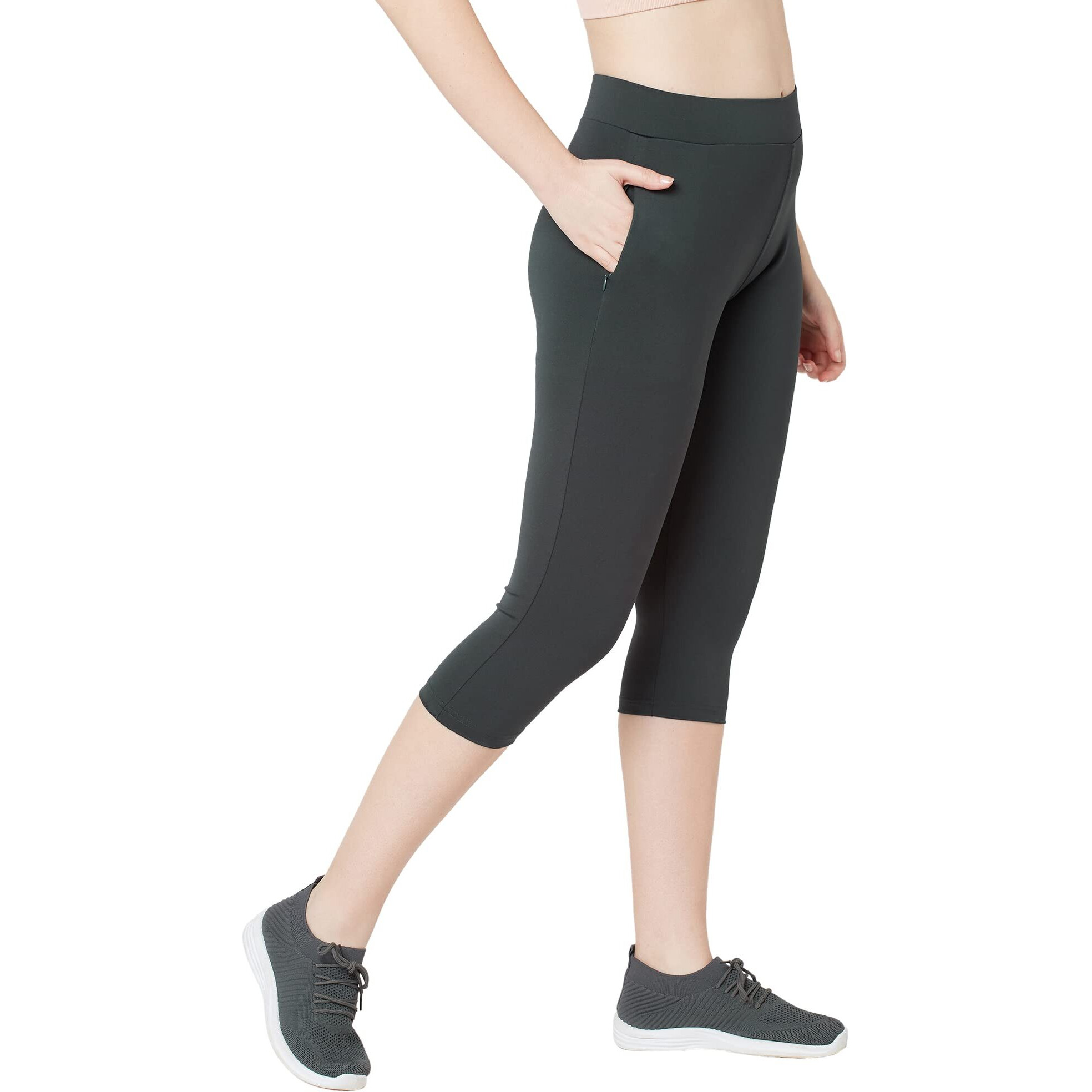 Sweet Dreams Women Solid Grey Poly Spandex Workout Capri