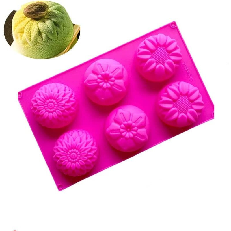Folca 1 Pc 6 Cavity Flower Silicone Mould For Handmade Soap, Cake, Jelly, Pudding, Chocolate, Dessert Etc (Sunflower Mix Mould)
