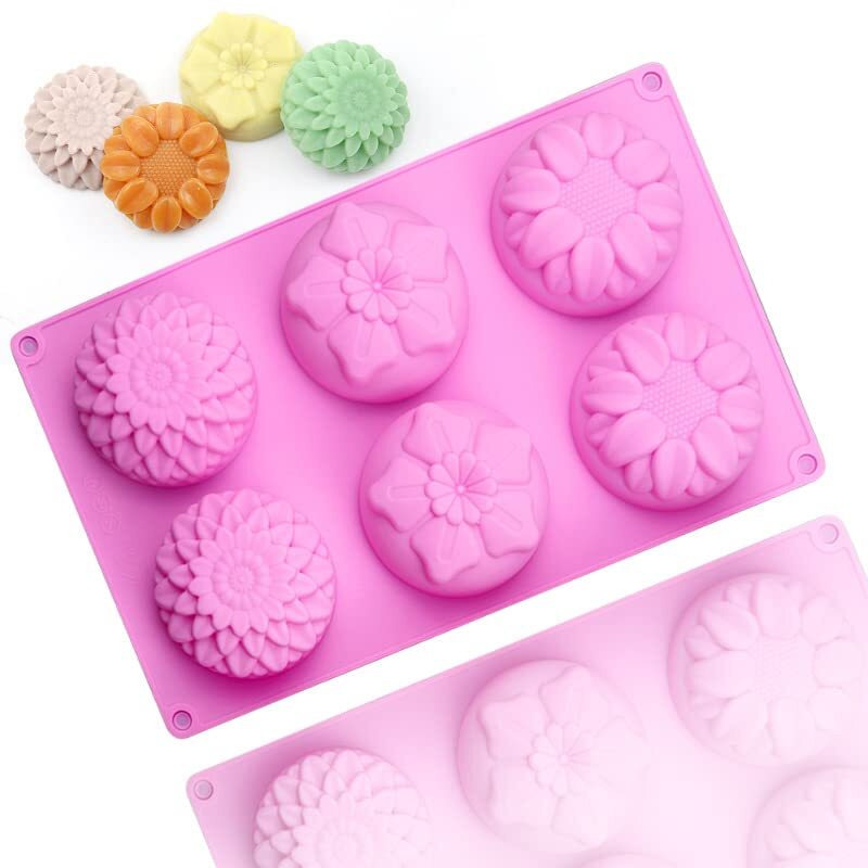 Folca 1 Pc 6 Cavity Flower Silicone Mould For Handmade Soap, Cake, Jelly, Pudding, Chocolate, Dessert Etc (Sunflower Mix Mould)