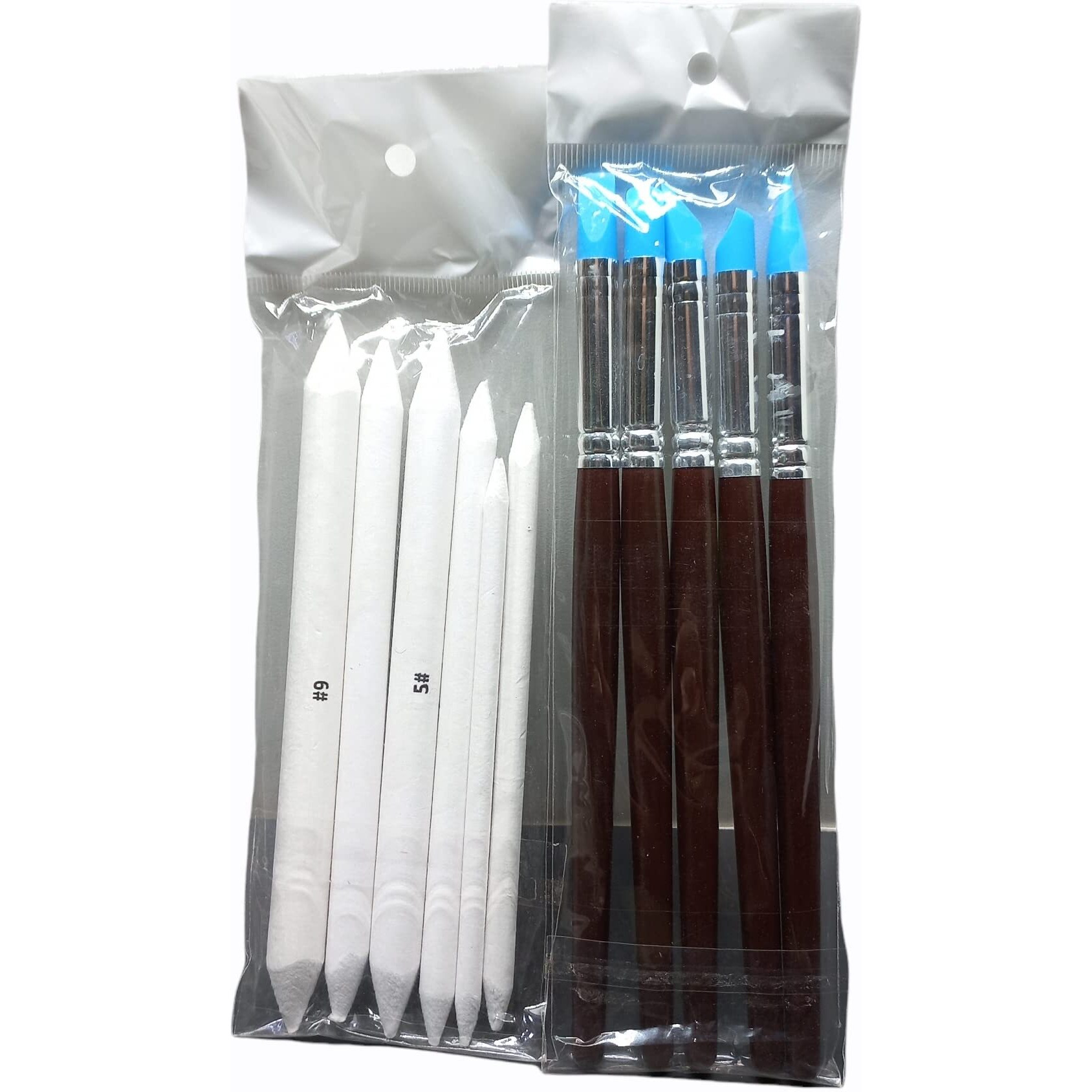 Grizzly 5Pcs Durable Wood Pen With Rubber Tip, 6Pcs Paper Double Ended Stumps For Art & Craft, Set Of 2
