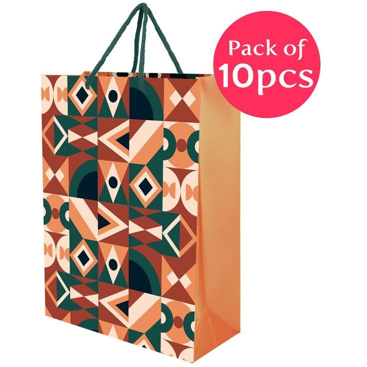 Paperpep Orange Abstract Pattern Print 7&quotX4&quotX9" Gifting Paper Bag| Ideal For Return Gifts, Presents, Weddings, Birthday, Holiday Presents, Celebrations | Pack Of 10