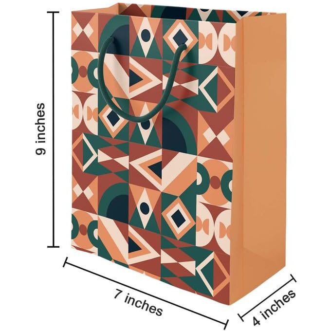 Paperpep Orange Abstract Pattern Print 7&quotX4&quotX9" Gifting Paper Bag| Ideal For Return Gifts, Presents, Weddings, Birthday, Holiday Presents, Celebrations | Pack Of 10