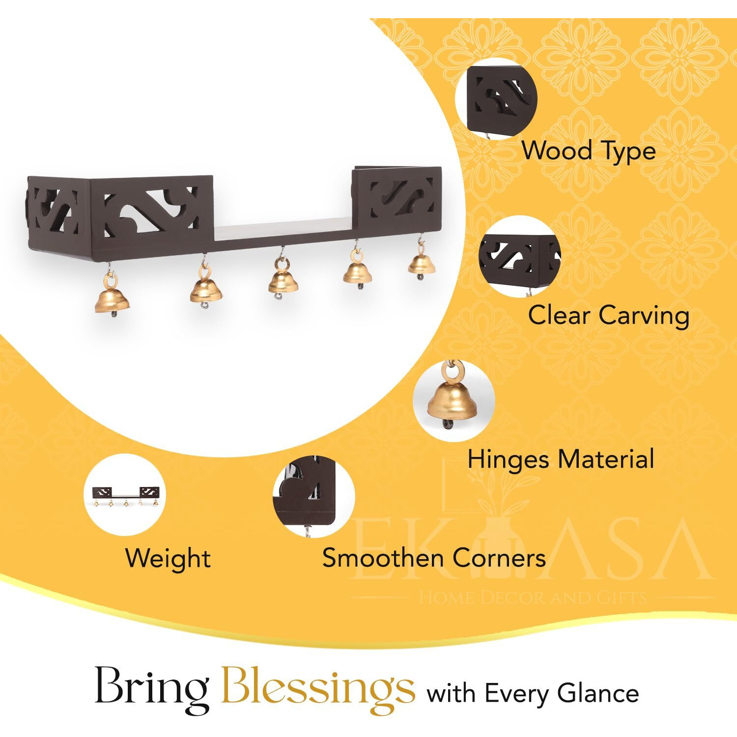Ekhasa Wooden Pooja Mandir For Home Wall Mounted | God Temple | Puja Stand | Pooja Unit With Led Spotlight | Temple For Office