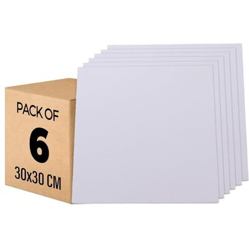 Urbane Home Blank Cotton Canvas Boards For Painting &quot30X30" Cm Pack Of 6 (White)