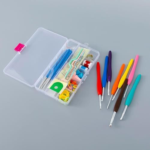 Urbane Home Crochet Hook Needle Set Of 53 With Case|Ergonomic Sewing Knitting Needle Kit (Transparent)