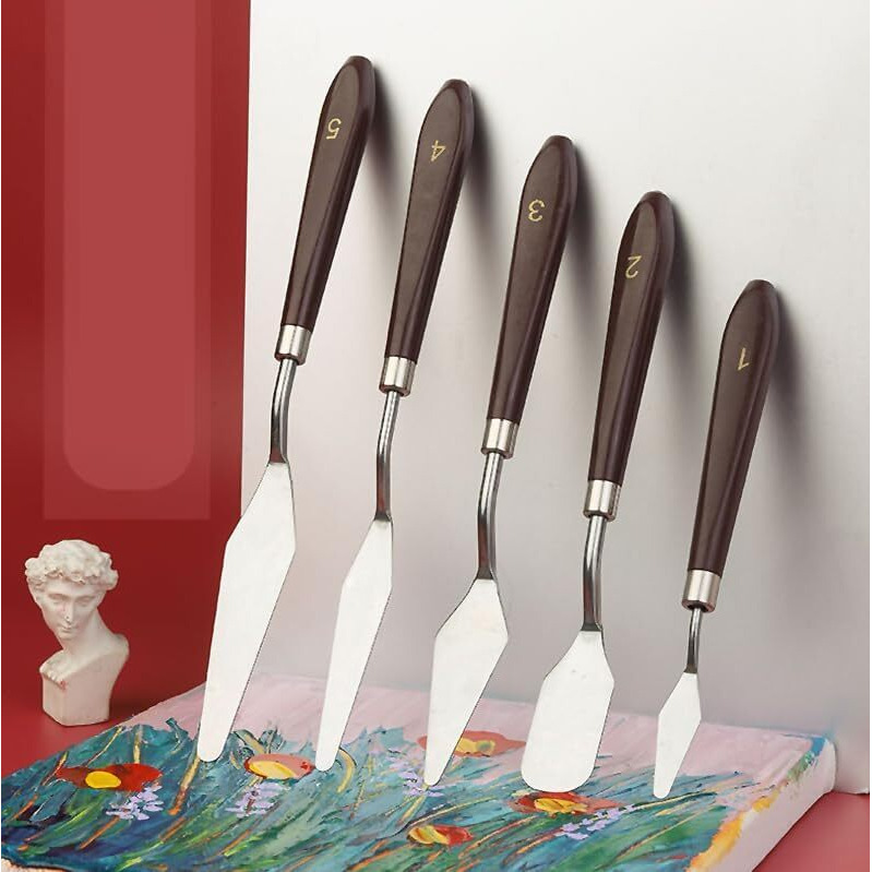 Homestic Set Of 5 Painting Knives For Oil Painting,Acrylic Painting, Color Mixing (Brown)