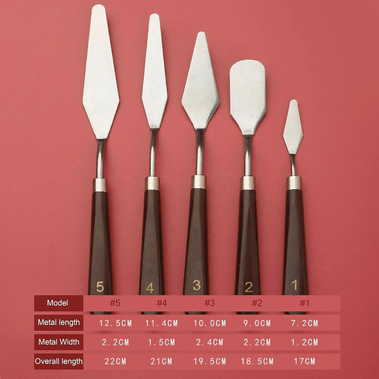 Homestic Set Of 5 Painting Knives For Oil Painting,Acrylic Painting, Color Mixing (Brown)