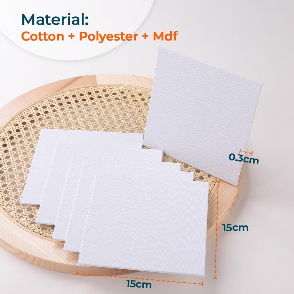 Homestic Blank Cotton Canvas Boards For Painting 15X15 Cm Pack Of 6 (White)