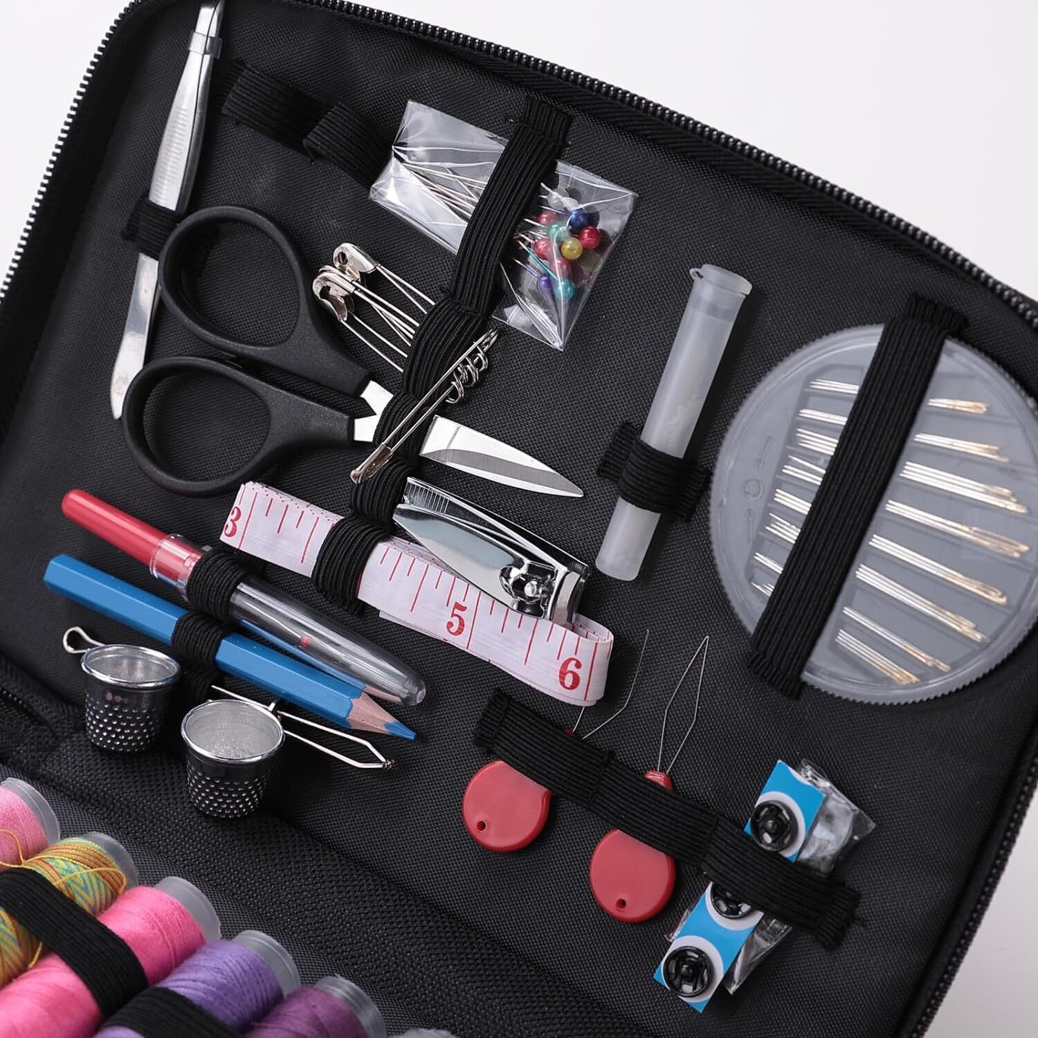 Homestic Multifunctional Sewing Kit Set Of 97|Silai Machine Tools With Cotton & Polyester Thread|Steel Secissors & Needles (Black)