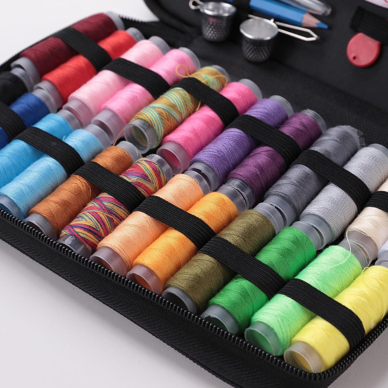 Homestic Multifunctional Sewing Kit Set Of 97|Silai Machine Tools With Cotton & Polyester Thread|Steel Secissors & Needles (Black)