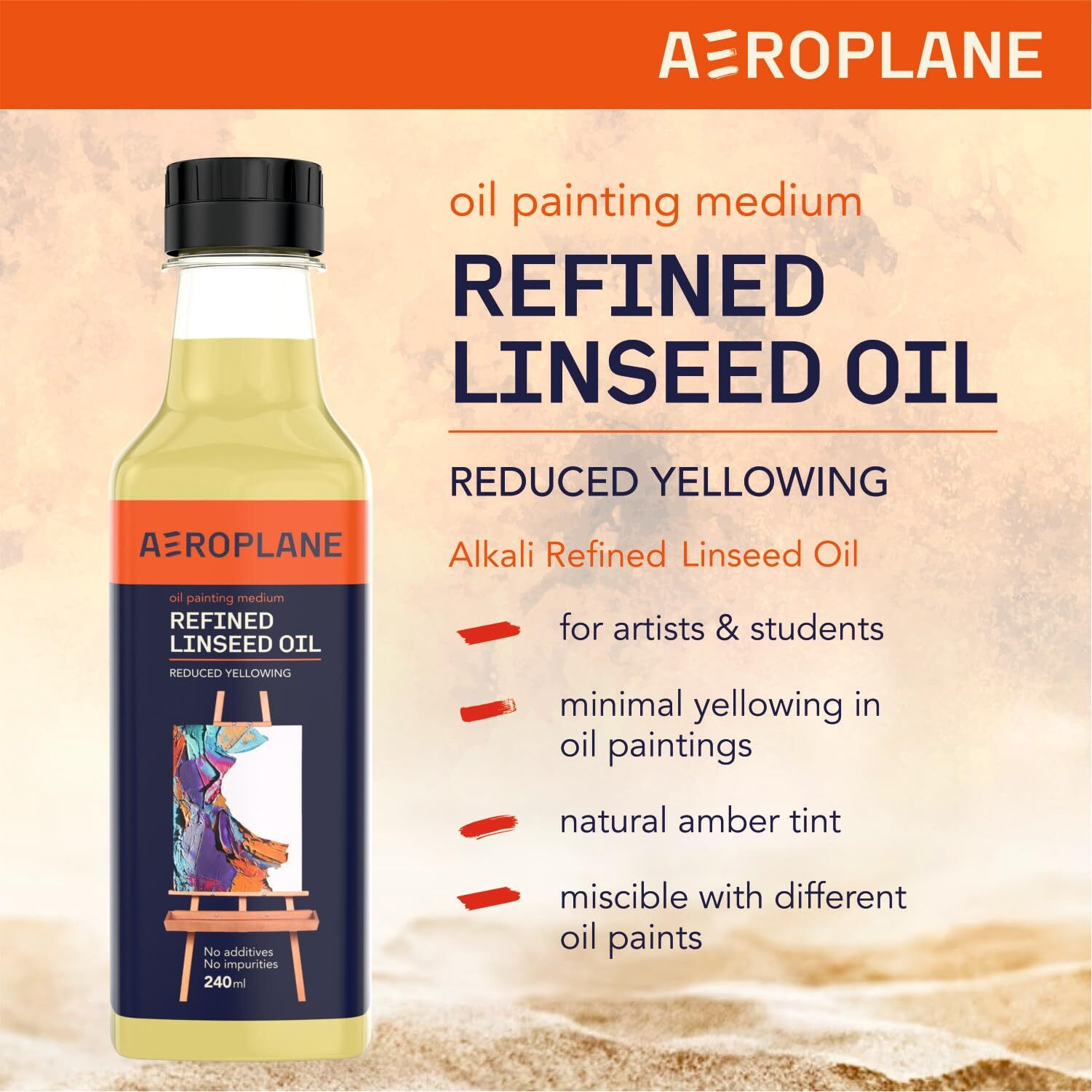 Aeroplane - Refined Linseed Oil For Artists - Reduced Yellowing, Premium Art Supply | 240 Ml