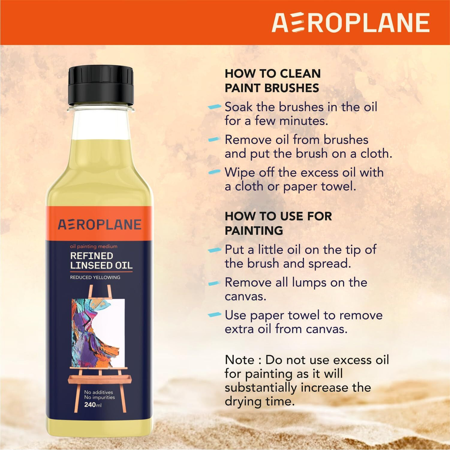 Aeroplane - Refined Linseed Oil For Artists - Reduced Yellowing, Premium Art Supply | 240 Ml