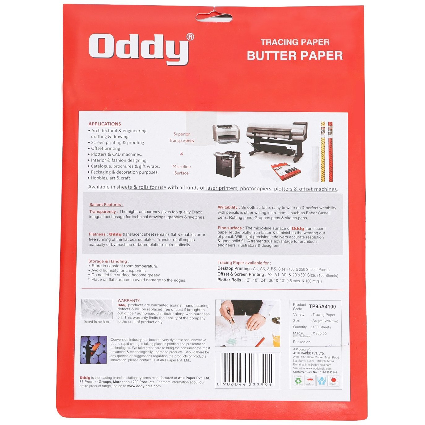Oddy 95 Gsm Tracing Butter Paper - 100 Sheets Pack