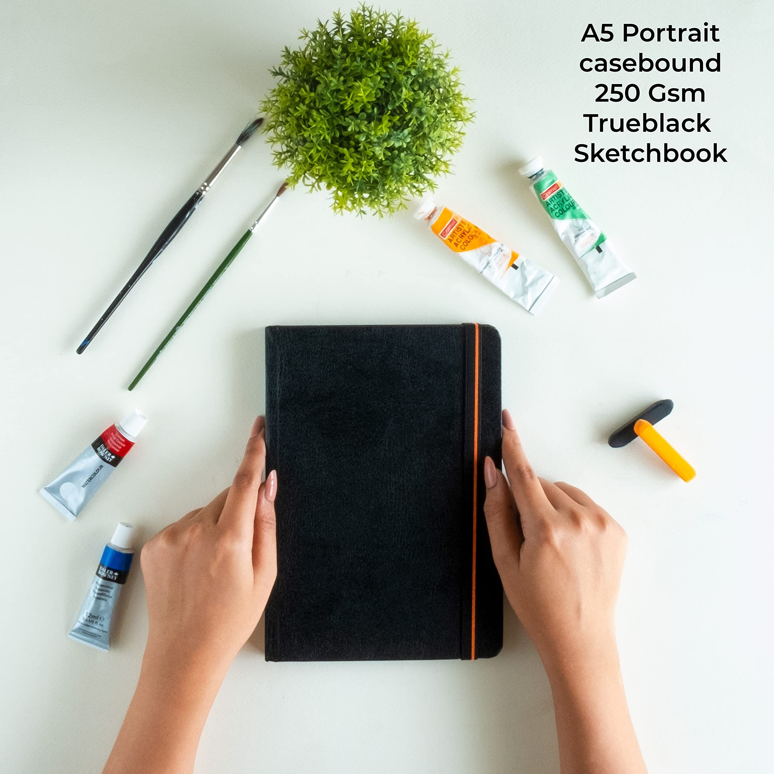 Menorah  A5 - The True Black Sketch Book For Artist - 250 Gsm - Hard Case Bound Sketchbook - (84 Pages/42 Sheets) - (Size 21.0 X 14.8 Cm) Black Notebook Journal (Black Sketchbook- Portrait)