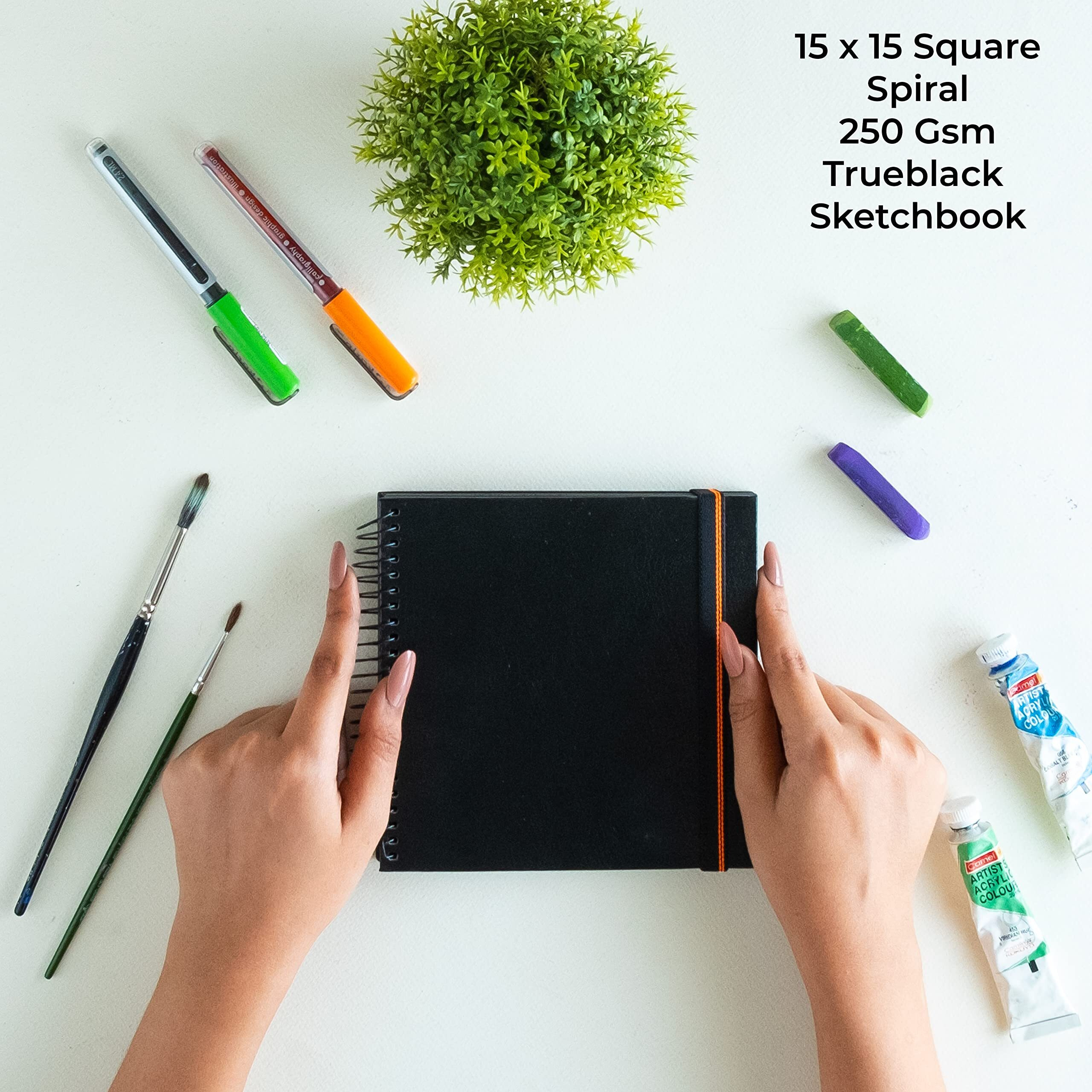 Menorah  Square - Black Sketch Book For Artist - 250 Gsm - Hard Metal Spiral Bound Sketchbook - 84 Pages/42 Sheets - (Size 15.0 X 15.0 Cm) Drawing Art Journal (Black Paper Sketchbook- Square)