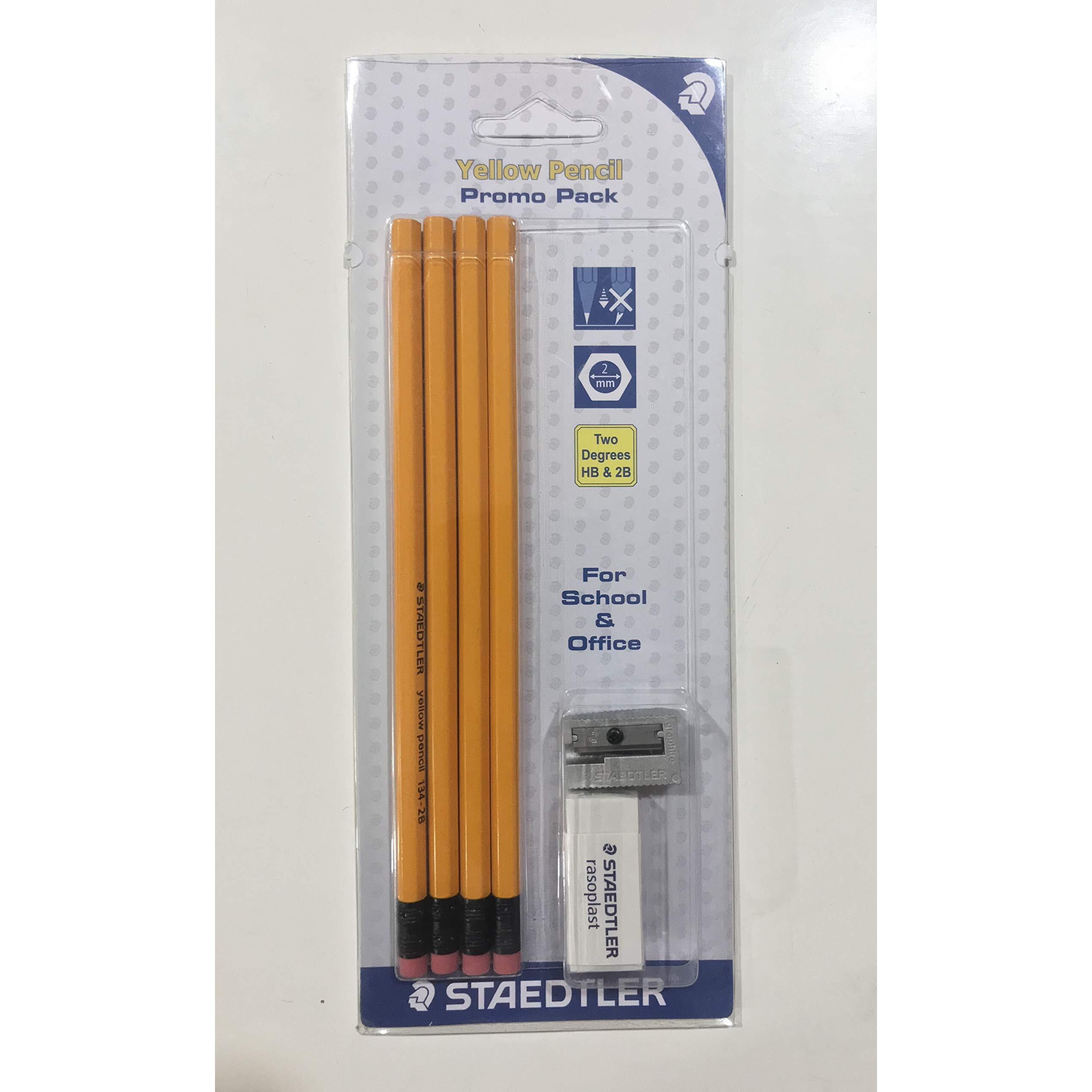 Staedtler Yellow Pencils Promo Pack Of 4 Pencils, 1 Eraser And 1 Metal Sharpener