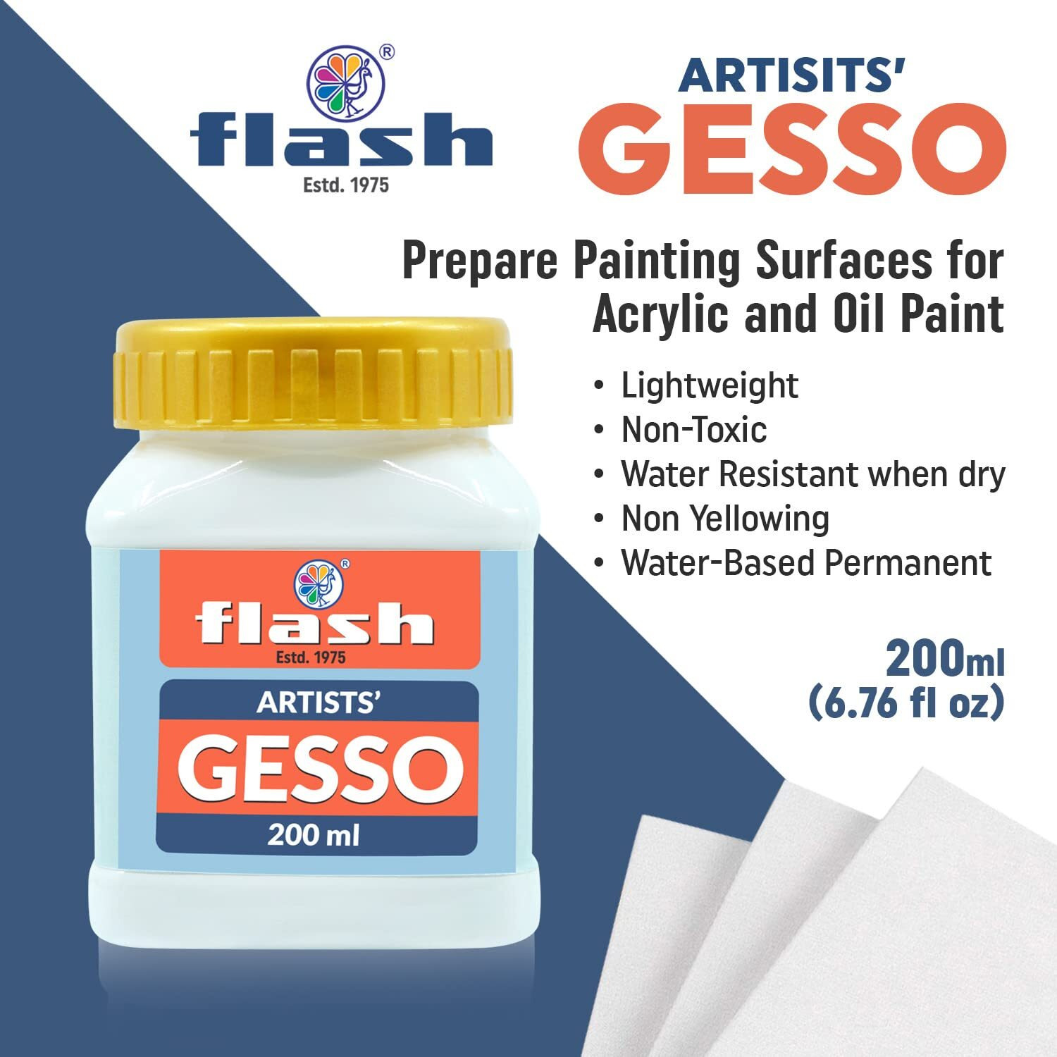 Flash Gesso For Acrylic Painting-Water Base Non-Toxic Universal Gesso Paint Primer For Artist Professionals Hobby Painters (200 Ml-Gesso White)