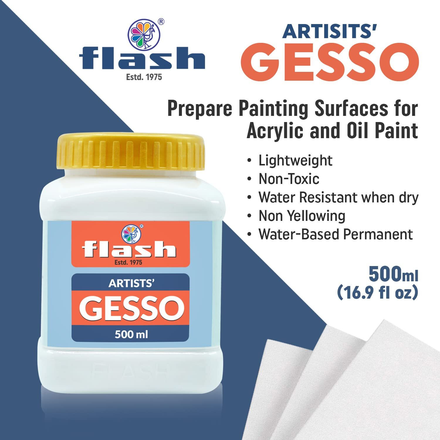 Flash Gesso For Acrylic Painting-Water Base Non-Toxic Universal Gesso Paint Primer For Artist Professionals Hobby Painters (500 Ml-Gesso White)