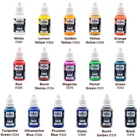 Flash Acrylic Ink,Set Of 16 Colors/Bottle (20 Ml/0.7 Us Fl Oz) With Rich Pigments, Vibrant, Non Toxic Paints For The Artist, Hobby Painters (Set Of 16 Colors-20Ml Each, Multi)
