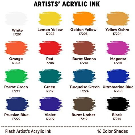 Flash Acrylic Ink,Set Of 16 Colors/Bottle (20 Ml/0.7 Us Fl Oz) With Rich Pigments, Vibrant, Non Toxic Paints For The Artist, Hobby Painters (Set Of 16 Colors-20Ml Each, Multi)