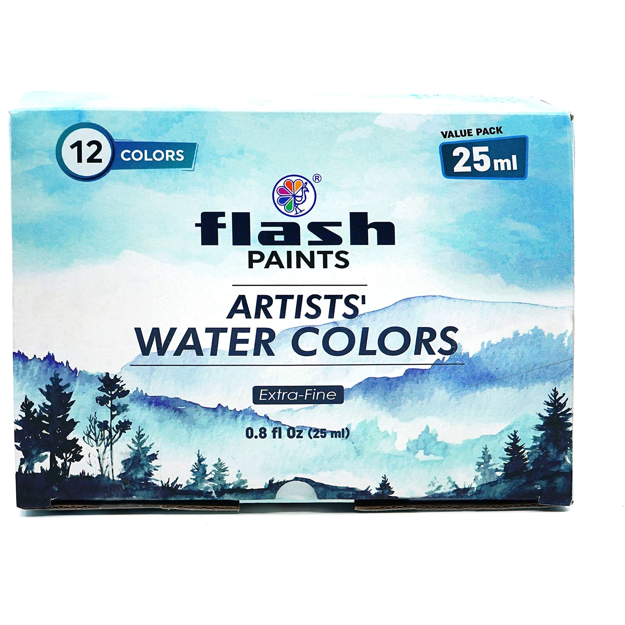 Flash Water Colours For Painting-Painting Kit For Kids Artists Professionals Hobby Painters-Matt Finish Rich Pigments Non Toxic Watercolor Set-25 Ml Each (Set Of 12), Multicolor