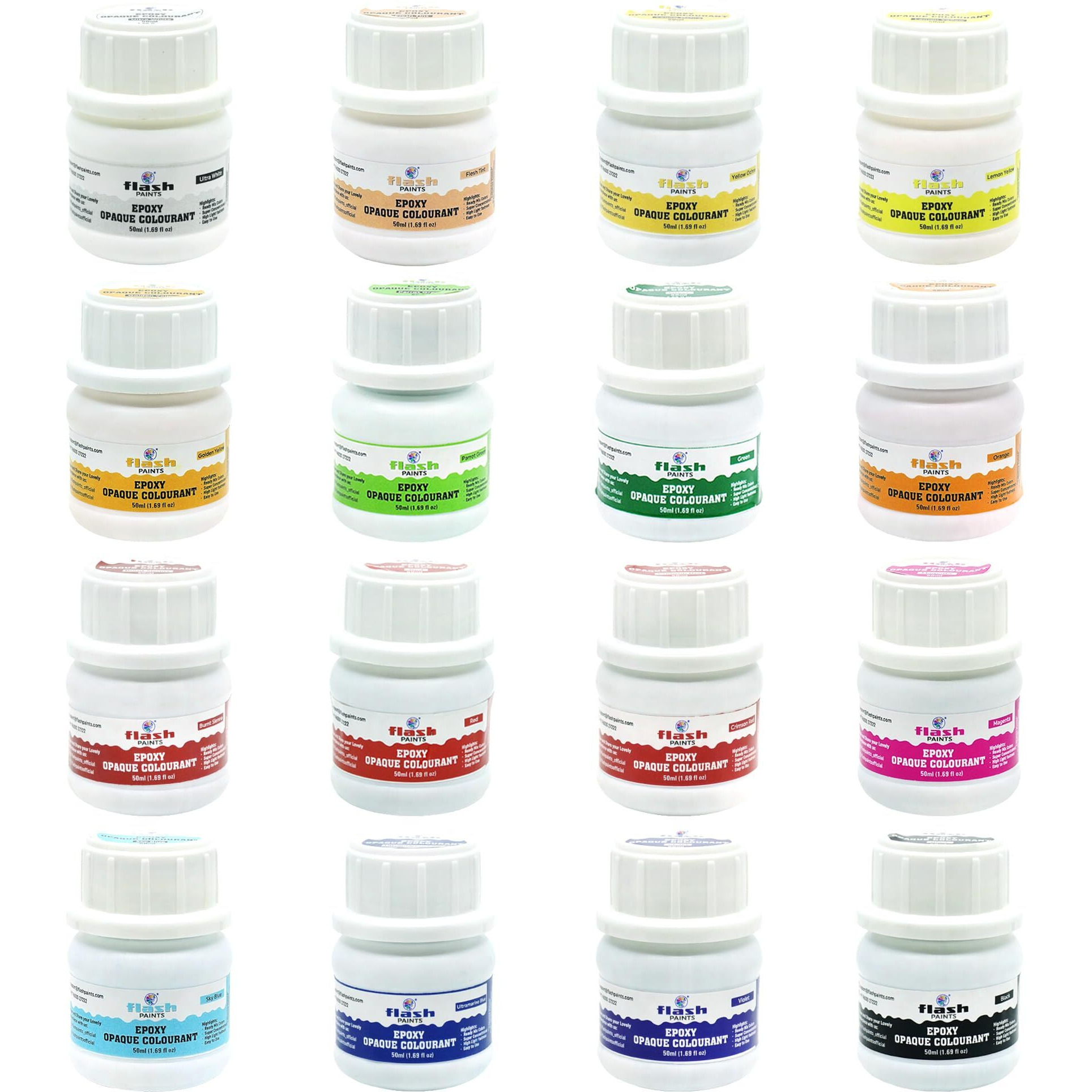 Flash Epoxy Opaque Resin Concentrated Pigment Paste 16 Shades For Epoxy Resin Art - 50Ml Each (New Packaging)