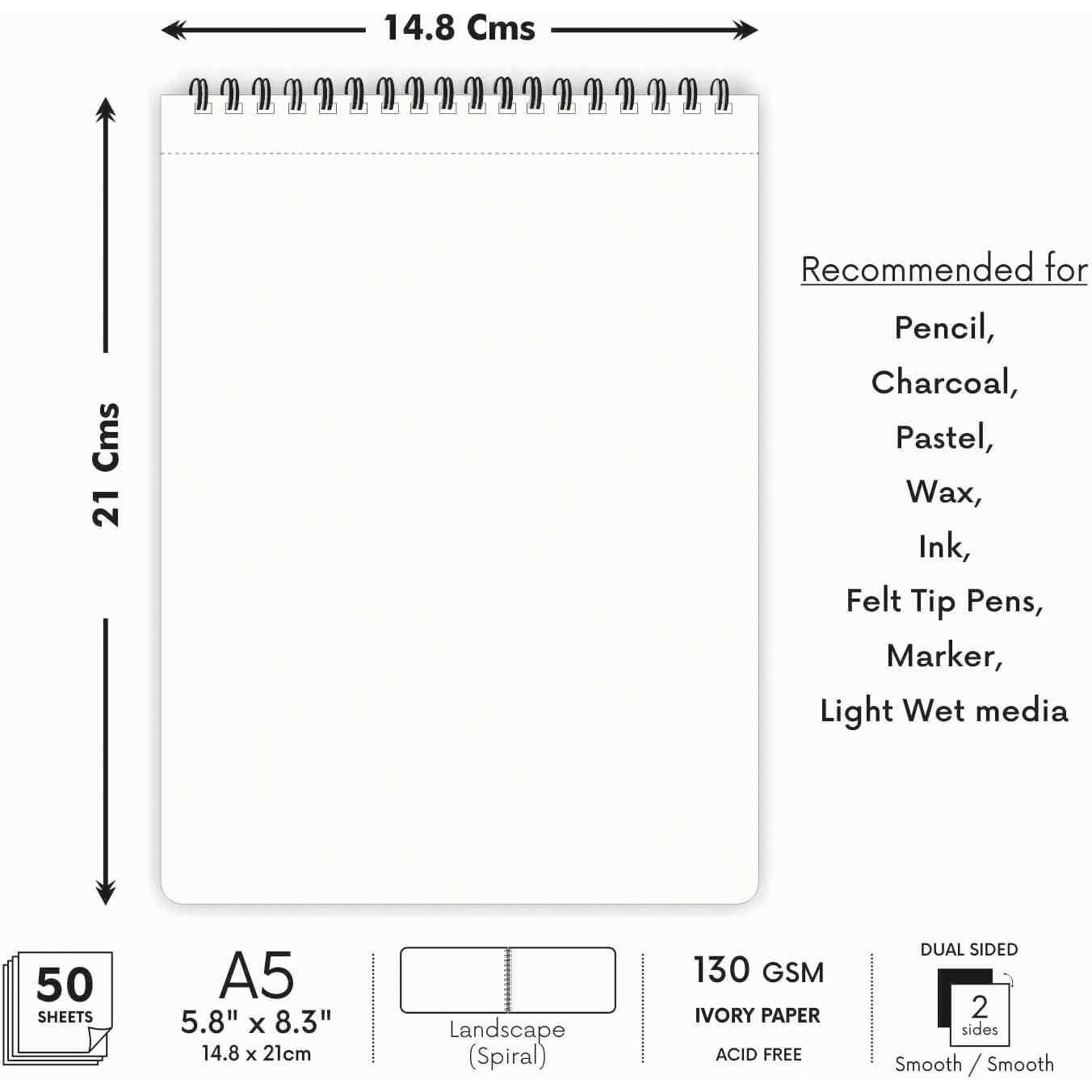 Zen Sangam Scribbles A5 Sketchbook | 50 Sheets 130Gsm Acid-Free Paper | Top Spiral-Bound Sketchpad For Artists, Kids & Professionals | Ideal For Markers, Colored Pencils, Charcoal | Teal (Set Of 1)