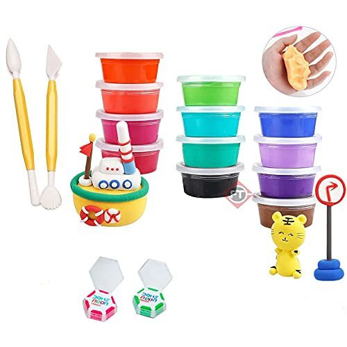 Firstly Traders Air Dry Clay Light Magic Clay 12 Colors Diy With Clay Tools+ 1 Eraser, Clay In Tub Gift For Art And Craft Supplies For Kids Ages 8-10, Age 9-12, Age 12-16 Old