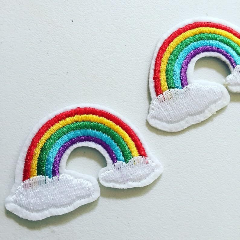 Daily Crafts Embroidered Patch, Black Base Hot Fix Glue Embroidery Cloth Paste Iron-On Patch Diy Clothes Sticker Trim Embellishments Applique (Rainbow 3 Pcs)
