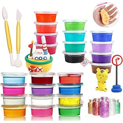 Firstly Traders Air Dry Clay Light Magic Clay 12 Colors Diy + Glitter + Tools + 12 Slime Crystal, Clay In Tub Gift Art And Craft Supplies For Kids Ages 8-10, Age 9-12, Age 12-16 Old