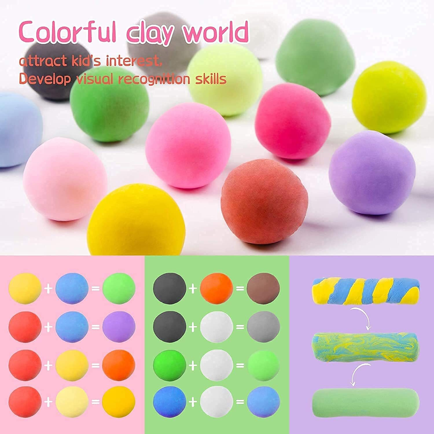 Firstly 12Pc Air Dry Clay+Ice Cream Sticks+2 Eraser+Glitter,Modelling Tools With Clay Set For Jewellery Earring Making Beginners Kit Clay Rings(Basic Colors)