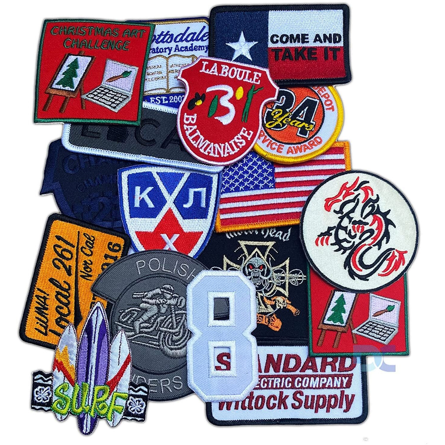 Daily Crafts Styles Pack Of 5 Logos Cartoon Flags Badges Embroidered Patches, Bright Vivid Colors, Sew On/Iron On Patch Applique For Clothes, Dress, Hat, Jeans, Diy Accessories (Design 11)