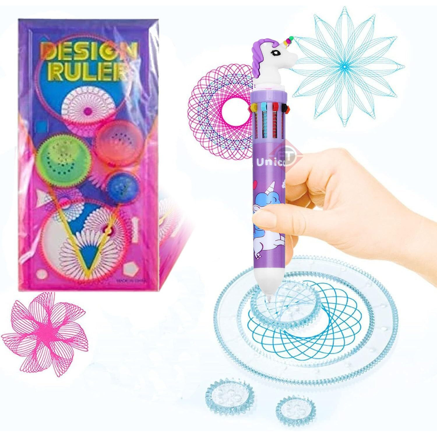 Firstly Transparent Colorful Plastic Washable Drawing Painting Graphics Stencils Scale With Unicorn Multicolor Ten In One Ballpoint Pen| Template Sets For Kid Craft, School Project (1 Pc)