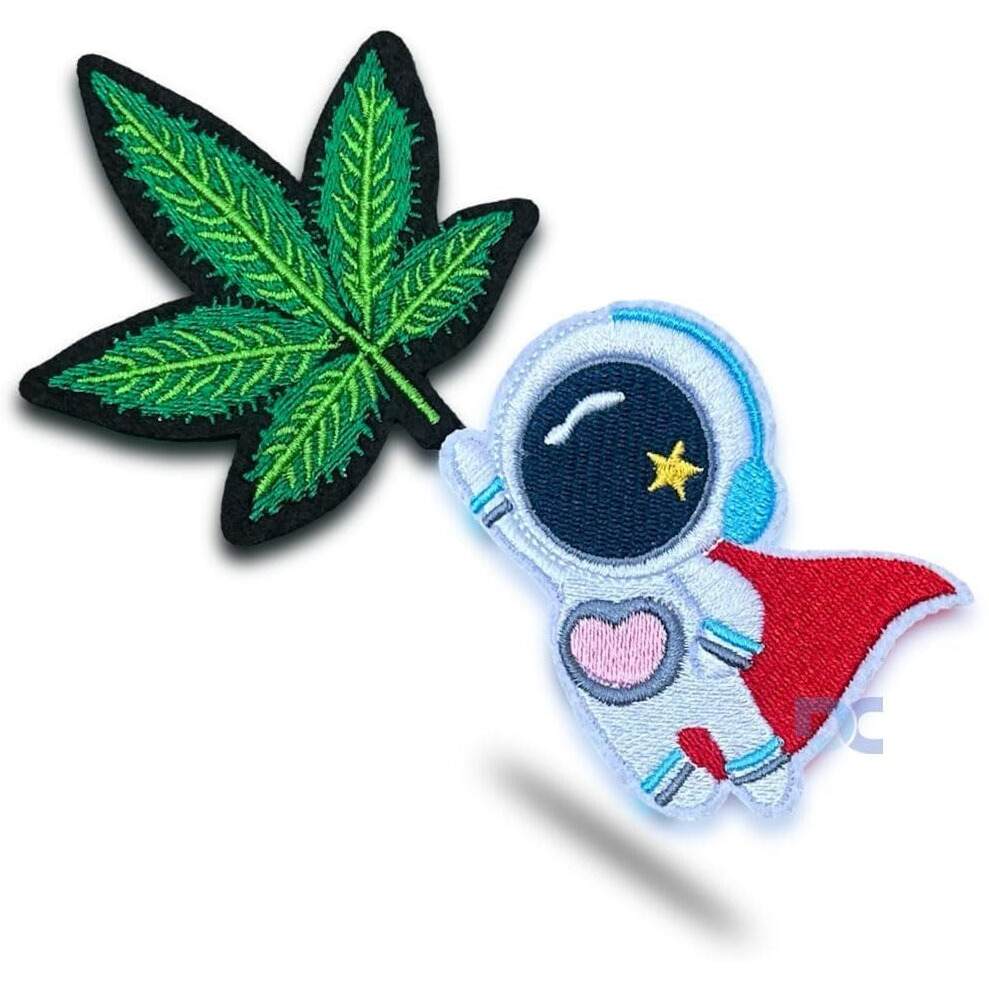 Daily Crafts 2 Pcs Diy Iron On Fabric Repair Acessories Trendy Space Alien Cool Design Embroidered Patches| (Astronaut Leaf Combo)