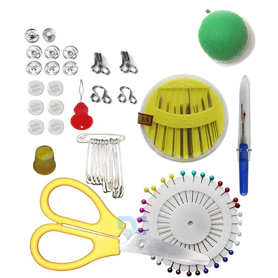 Daily Crafts Sewing Kit Travel Buddy Mini Size- 1 Box For Home Use, Sewing Machine Accessories, Contains 10 Spools Of Thread, Sewing Needles, Scissors, Thimble, Tape Measure