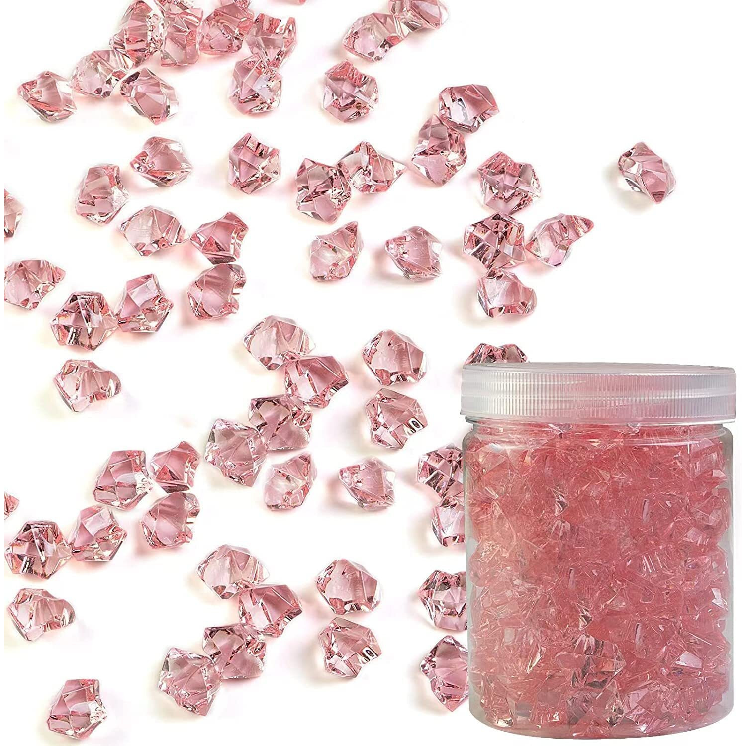 Daily Crafts Natural Light Pink Tumble Beads Stone, Pink Faux Crystal Stones For Decoration Pack Of 60 Pcs