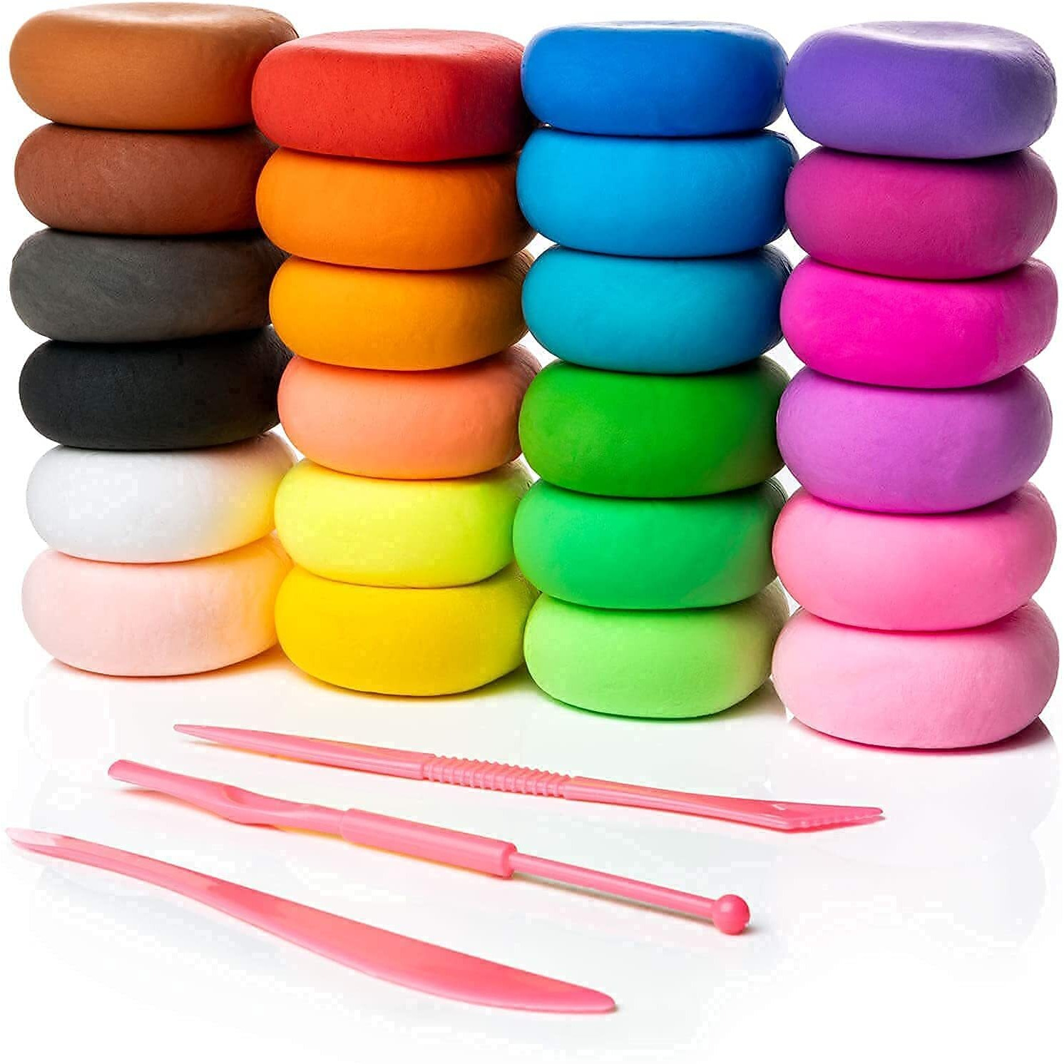 Firstly Traders 36 Pc Air Dry Clay Set For Jewellery Earring Making Beginners Kit Clay Rings(3 Sets Of 12 Basic Colors) Modelling Tools With Clay + Free Neon Eraser+ Stickers