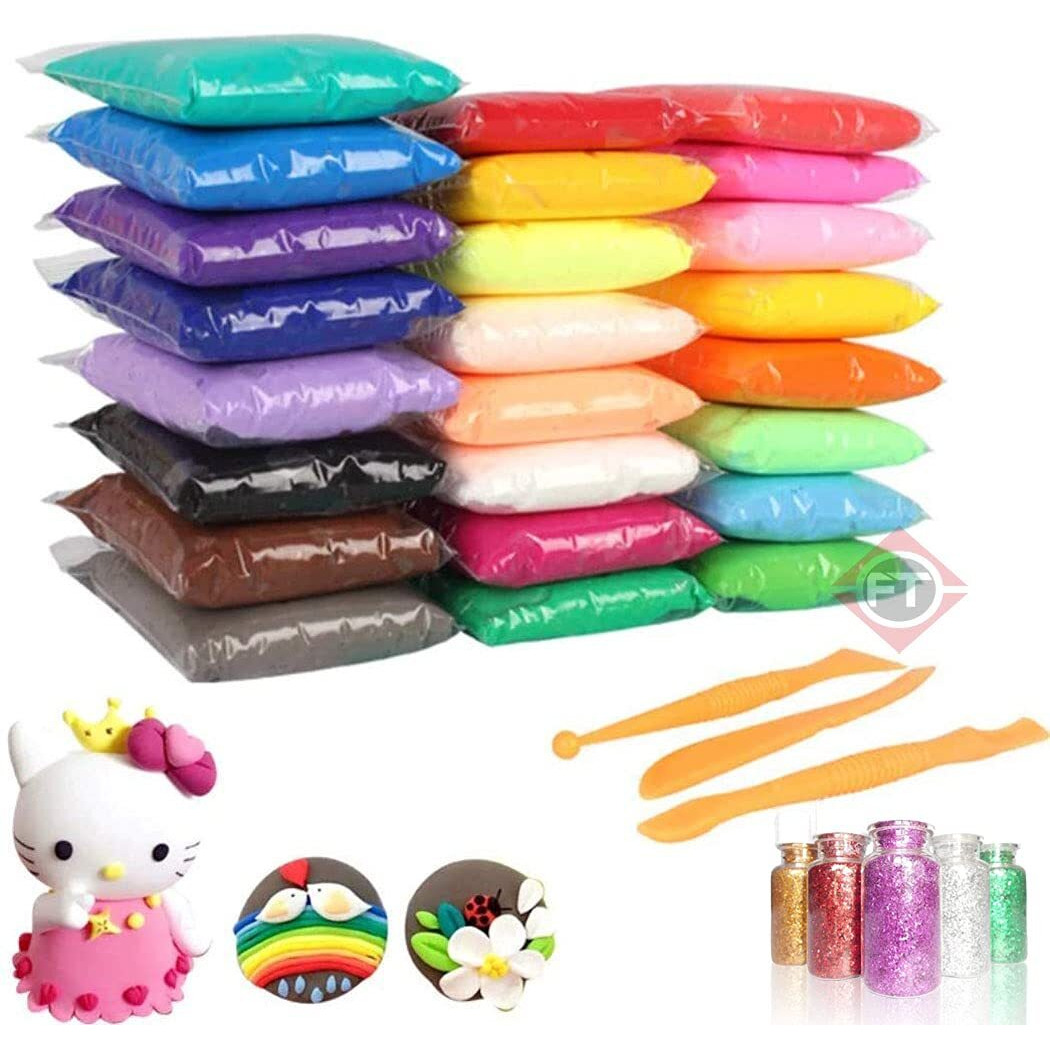 Firstly Traders 12 Color Air Dry Clay Set For Jewellery Earring Making Beginners Kit Clay Rings(Basic Colors)Modelling Tools With Clay + Free Glitter+ Stickers
